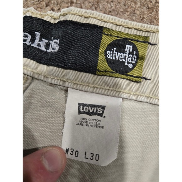 Vintage Levis SilverTab Khakis Mens 30x30 Tan Carpenter Pants Wide Leg USA - Picture 3 of 10